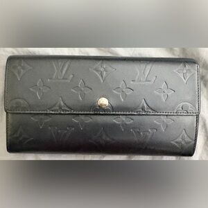 LOUIS VUITTON SARAH VERNIS GRAPHITE NAVY MONOGRAM PATENT LV LONG WALLET W/COA